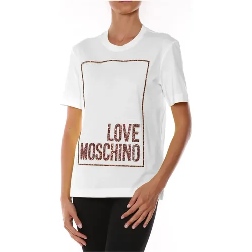 Baumwoll Tops T-Shirt - Trendig und Bequem , Damen, Größe: M - Love Moschino - Modalova