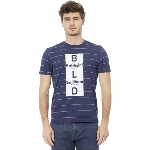 Blaues Baumwoll-T-Shirt mit Frontdruck , Herren, Größe: 2XL - Baldinini - Modalova