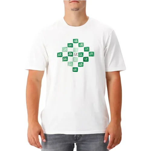 Gitter Logo T-Shirt Weiß , Herren, Größe: S - C.P. Company - Modalova