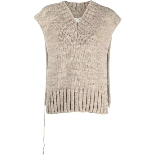 Hellbrauner Woll V-Ausschnitt Schal , Damen, Größe: S - Maison Margiela - Modalova