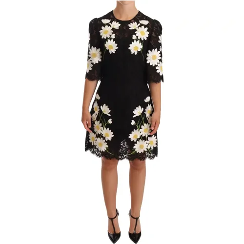 Schwarzes Blumenspitzen Daisy A-Linien Kleid - Dolce & Gabbana - Modalova