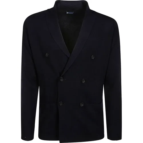 Blaue Woll-Doppelreiher-Jacke,Doppelreihige Reversjacke aus Schwarzem Wolle - Hindustrie - Modalova