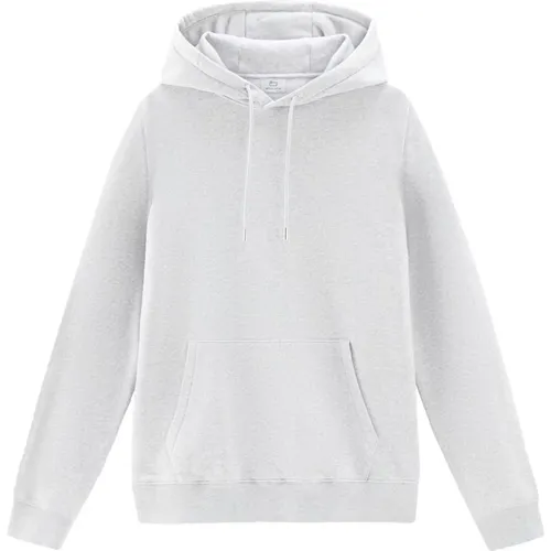 Grauer Pullover mit Logo Kapuze , Herren, Größe: 2XL - Woolrich - Modalova