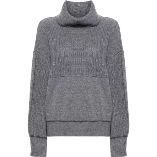 Grauer Strickpullover mit Panel-Design , Damen, Größe: M - pinko - Modalova