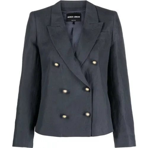 Grey Double-Breasted Jackets , female, Sizes: S - Giorgio Armani - Modalova
