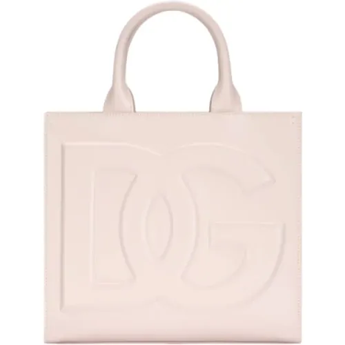 Rosa Leder Tote Tasche mit DG Logo - Dolce & Gabbana - Modalova