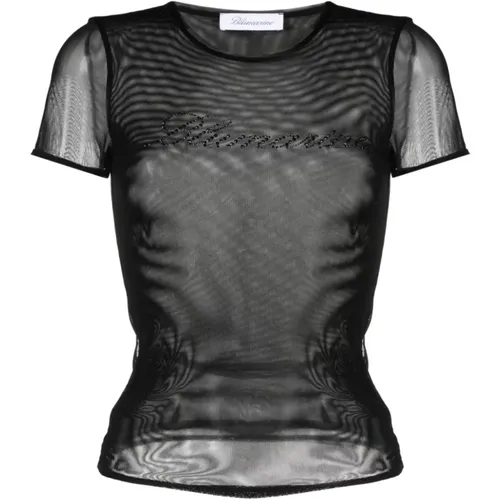 Mesh Logo T-shirt Schwarz , Damen, Größe: S - Blumarine - Modalova