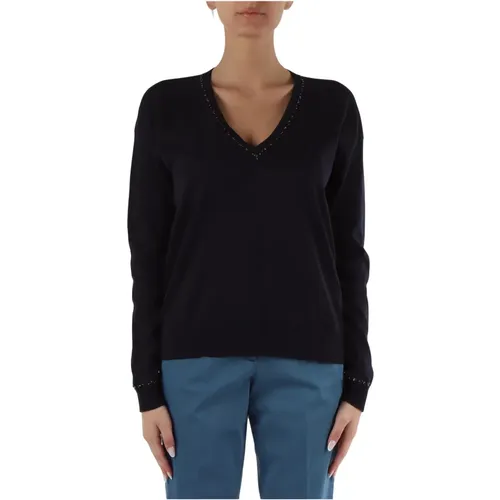 Cotton V-Neck Sweater with Sequins , female, Sizes: XS, M - Fabiana Filippi - Modalova
