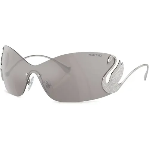 Silberne Sonnenbrille mit Original-Etui , Damen, Größe: 34 MM - Swarovski - Modalova