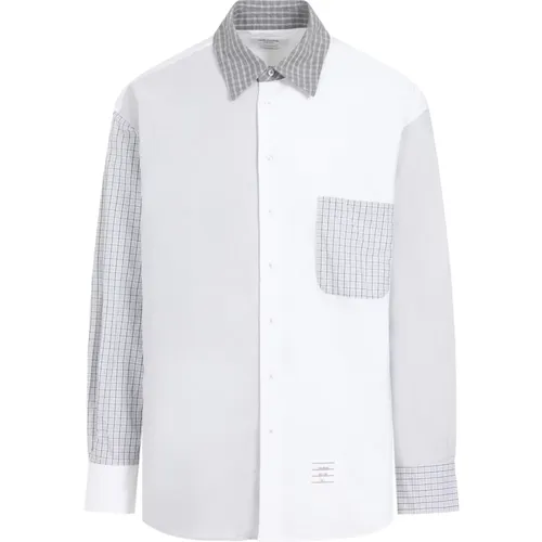 White Cotton Oversized Long Sleeve Shirt , male, Sizes: L, M, XL - Thom Browne - Modalova