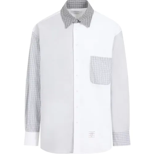 White Cotton Oversized Long Sleeve Shirt , male, Sizes: L, XL - Thom Browne - Modalova