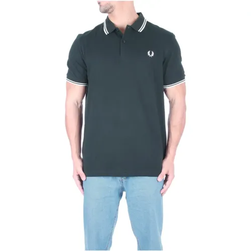 Grünes Polo-Shirt mit elastischen Ärmeln , Herren, Größe: S - Fred Perry - Modalova