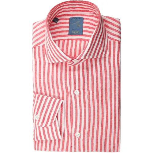 Pink Linen Slim Fit Shirt , male, Sizes: 2XL, L, M, XL, 3XL - Barba - Modalova