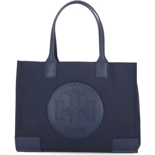 Blaue Eco-Leder-Schultertasche mit Doppeltem T-Logo , Damen, Größe: ONE Size - TORY BURCH - Modalova