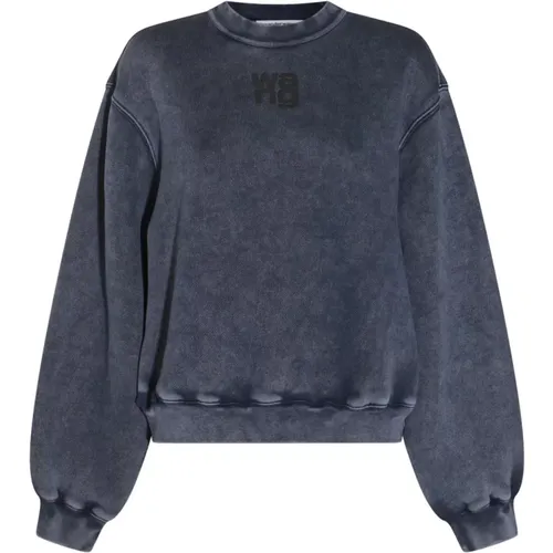 Grauer Baumwoll-Sweatshirt mit Rundhalsausschnitt , Damen, Größe: M - alexander wang - Modalova