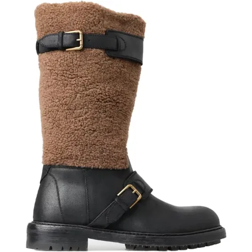 Luxury Shearling Leather Long Boots , male, Sizes: 8 UK, 5 UK, 9 UK, 10 UK, 12 UK, 11 UK - Dolce & Gabbana - Modalova