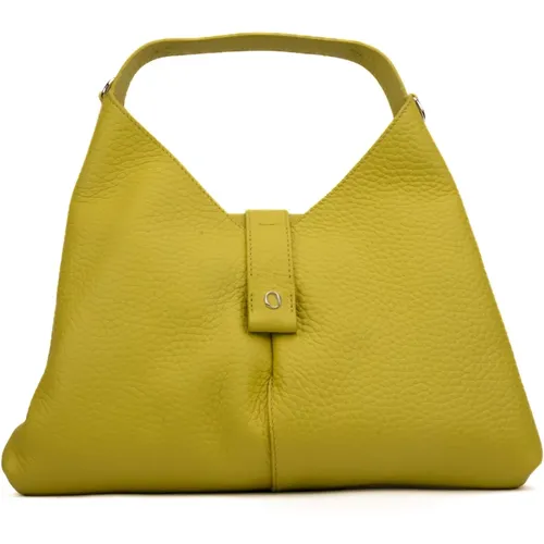 Gelbe Lederhandtasche mit Metalllogo , Damen, Größe: ONE Size - Orciani - Modalova