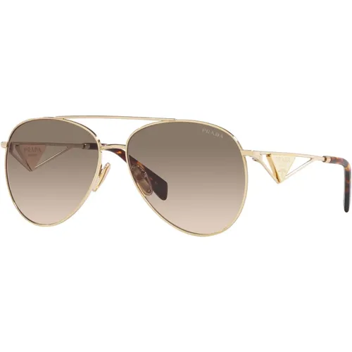 Pale Gold/Light Brown Shaded Sonnenbrille , Damen, Größe: 58 MM - Prada - Modalova