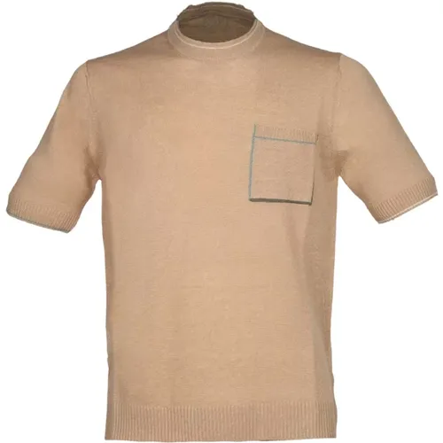 Sand Linen Cotton T-shirt with Pocket , male, Sizes: XL, 2XL, 3XL, M - Alpha Studio - Modalova