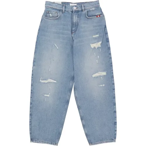 Baggy Denim Jeans mit Besticktem Logo , Damen, Größe: W27 - Amish - Modalova