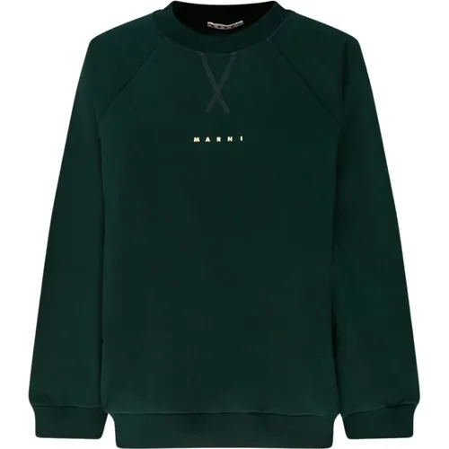 Dunkelgrüner Logo-Print-Sweatshirt - Marni - Modalova