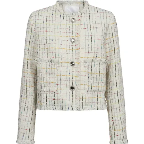 Off White Boucle Jacket with Colorful Checkered Pattern , female, Sizes: XL - Co'Couture - Modalova