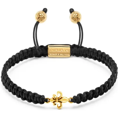 Men's String Bracelet with Gold Fleur De Lis , male, Sizes: L, XL, M, S - Nialaya - Modalova