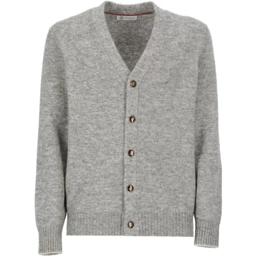 Grey Alpaca Blend V-Neck Cardigan , male, Sizes: M, L - BRUNELLO CUCINELLI - Modalova