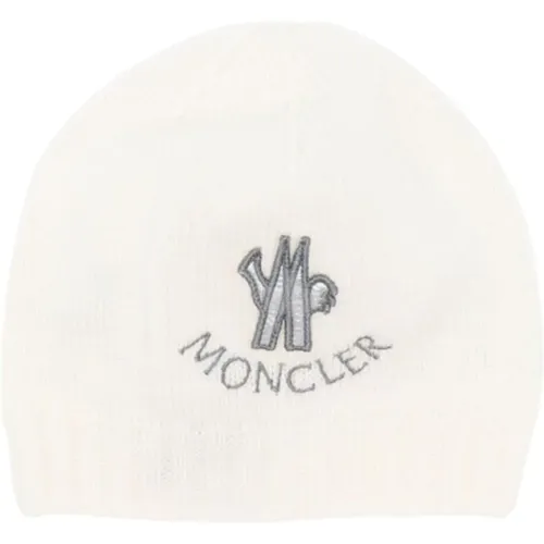 Weiße gerippte Kinderkappe mit grauer Logo-Stickerei , Damen, Größe: 2XS - Moncler - Modalova
