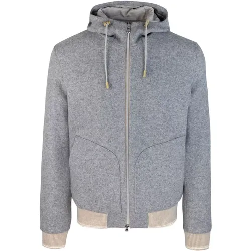 Grauer Zip Hoodie Wollmischung , Herren, Größe: XL - Lubiam - Modalova