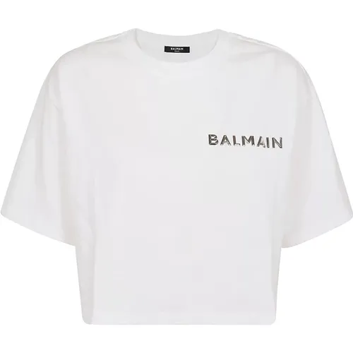 Laminiertes Crop T-Shirt Balmain - Balmain - Modalova