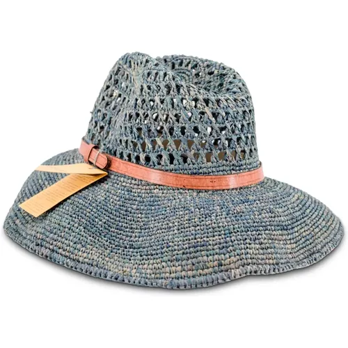Denim Straw Hat with Leather Trim , female, Sizes: ONE SIZE - Ibeliv - Modalova