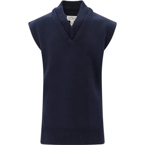 Blauer Strickweste für Herren - Wolle, Leinen und Baumwollmischung , Herren, Größe: S - Maison Margiela - Modalova