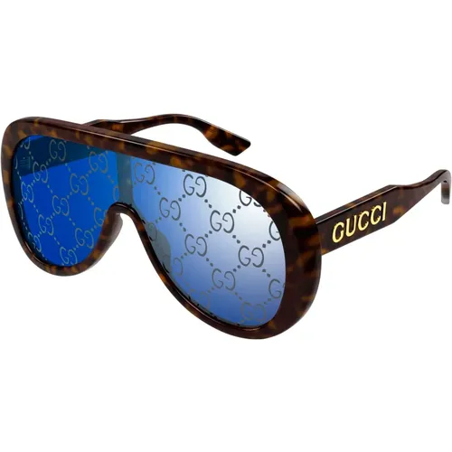 Stylish Sunglasses in Havana/Blue , male, Sizes: ONE SIZE - Gucci - Modalova