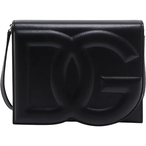Leather Shoulder Bag with Maxi Frontal Logo , female, Sizes: ONE SIZE - Dolce & Gabbana - Modalova