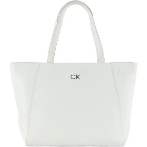 Eco-leather shopping bag with logo plate , female, Sizes: ONE SIZE - Calvin Klein - Modalova