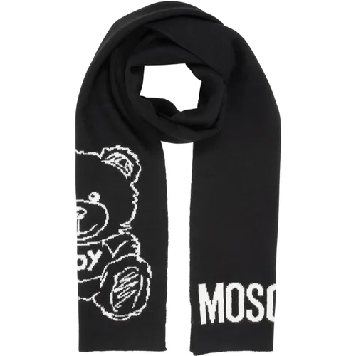 Abstract Wool Scarf with Logo , female, Sizes: ONE SIZE - Moschino - Modalova