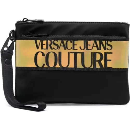Schwarze Tasche mit Logo-Print und Reißverschluss - Versace Jeans Couture - Modalova