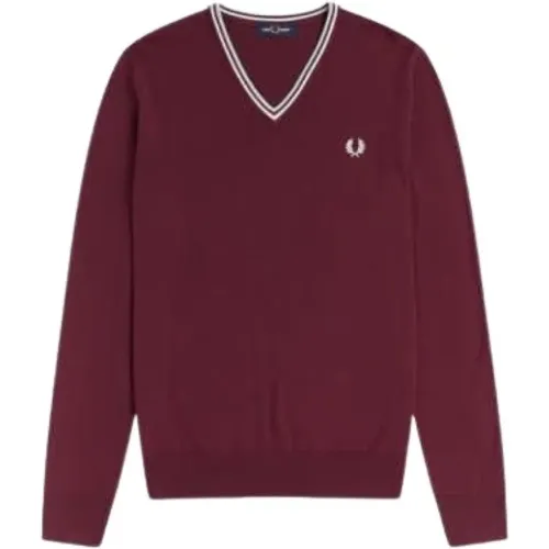 Classic V Neck Jumper Burgundy , male, Sizes: XL - Fred Perry - Modalova