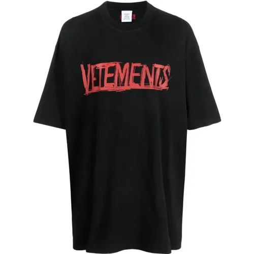 Schwarzes Baumwoll-T-Shirt mit Logo-Print - Vetements - Modalova