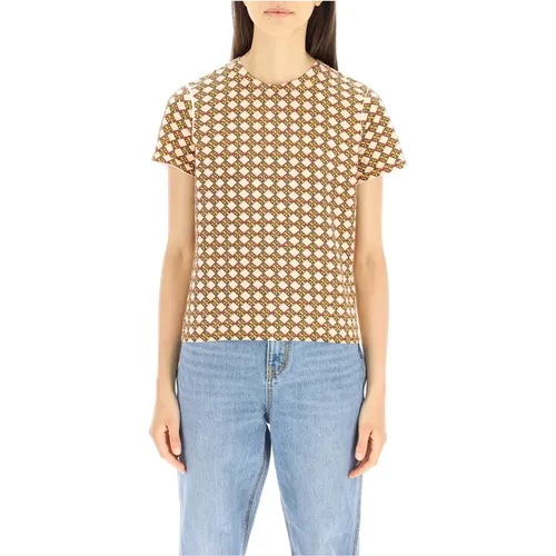 D Checkered Logo T-Shirt , female, Sizes: S - TORY BURCH - Modalova