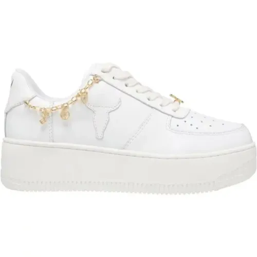 Glamorous Bianca Sneakers with Gold Logo and Chain Detail - Size 41 , female, Sizes: 8 UK - Windsor Smith - Modalova