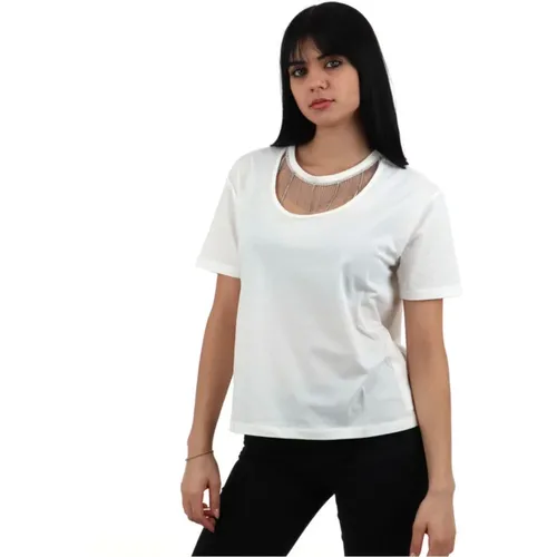 Cotton T-shirt with Rhinestone Pendants , female, Sizes: XS, M, S - Liu Jo - Modalova