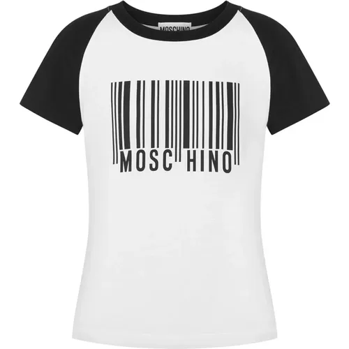 Barcode Print Crew Neck T-shirt , Damen, Größe: S - Moschino - Modalova