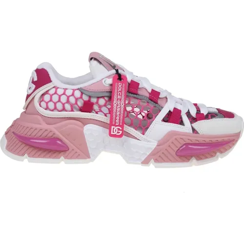 White/Pink Sneakers in Mix of Materials , female, Sizes: 4 UK, 3 UK, 5 UK, 6 UK - Dolce & Gabbana - Modalova