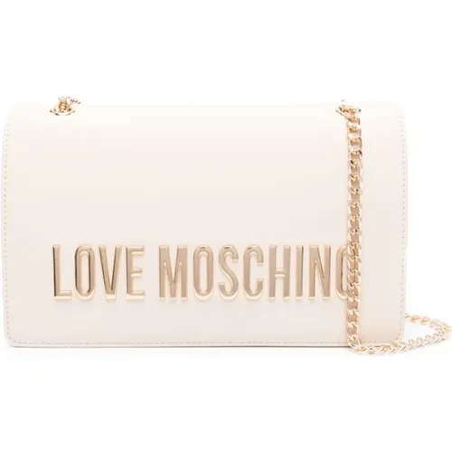 Ivory Logo Shoulder Bag with Gold Accents , female, Sizes: ONE SIZE - Love Moschino - Modalova