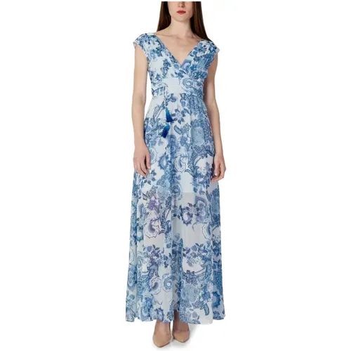 Blaues Blumen V-Ausschnitt Kleid mit Reißverschluss und Schnürung - Guess - Modalova