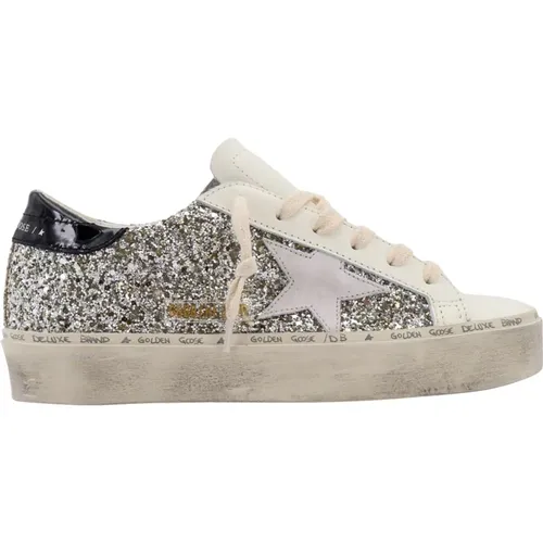 Silver Lace-up Sneakers with Iconic Star , female, Sizes: 2 UK - Golden Goose - Modalova