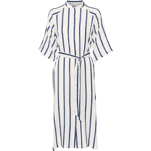Gestreiftes Hemdkleid Schneeweiß Blaue Streifen , Damen, Größe: M - My Essential Wardrobe - Modalova
