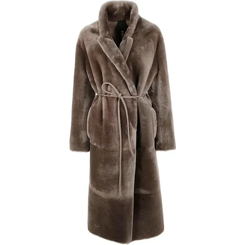 Taupe Shearling Wintermantel - Blancha - Modalova